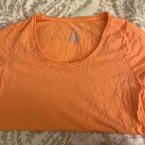 Coral rhinestone crew short sleeve tee